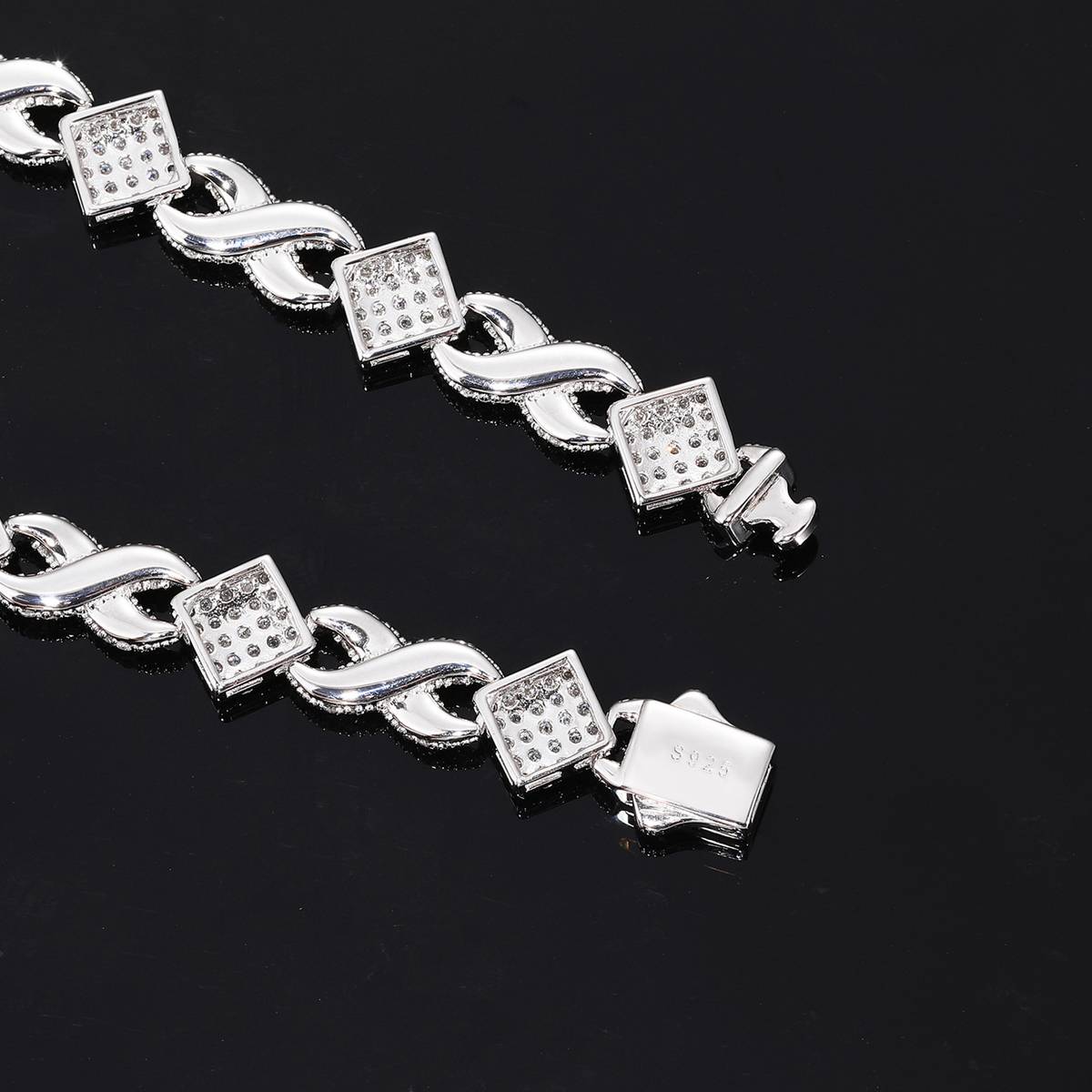 TQB0189款S925银镀18K白金满镶莫桑钻嘻哈手链6.6ct