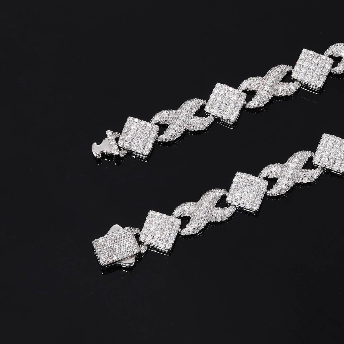 TQB0189款S925银镀18K白金满镶莫桑钻嘻哈手链6.6ct