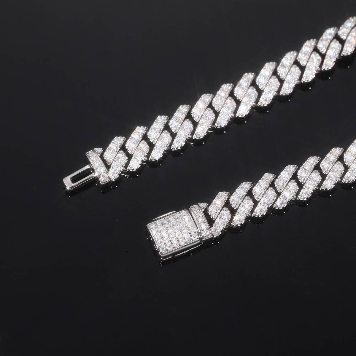 TQB0183款S925银镀18K白金满镶莫桑钻十字架嘻哈古巴手链8.4ct
