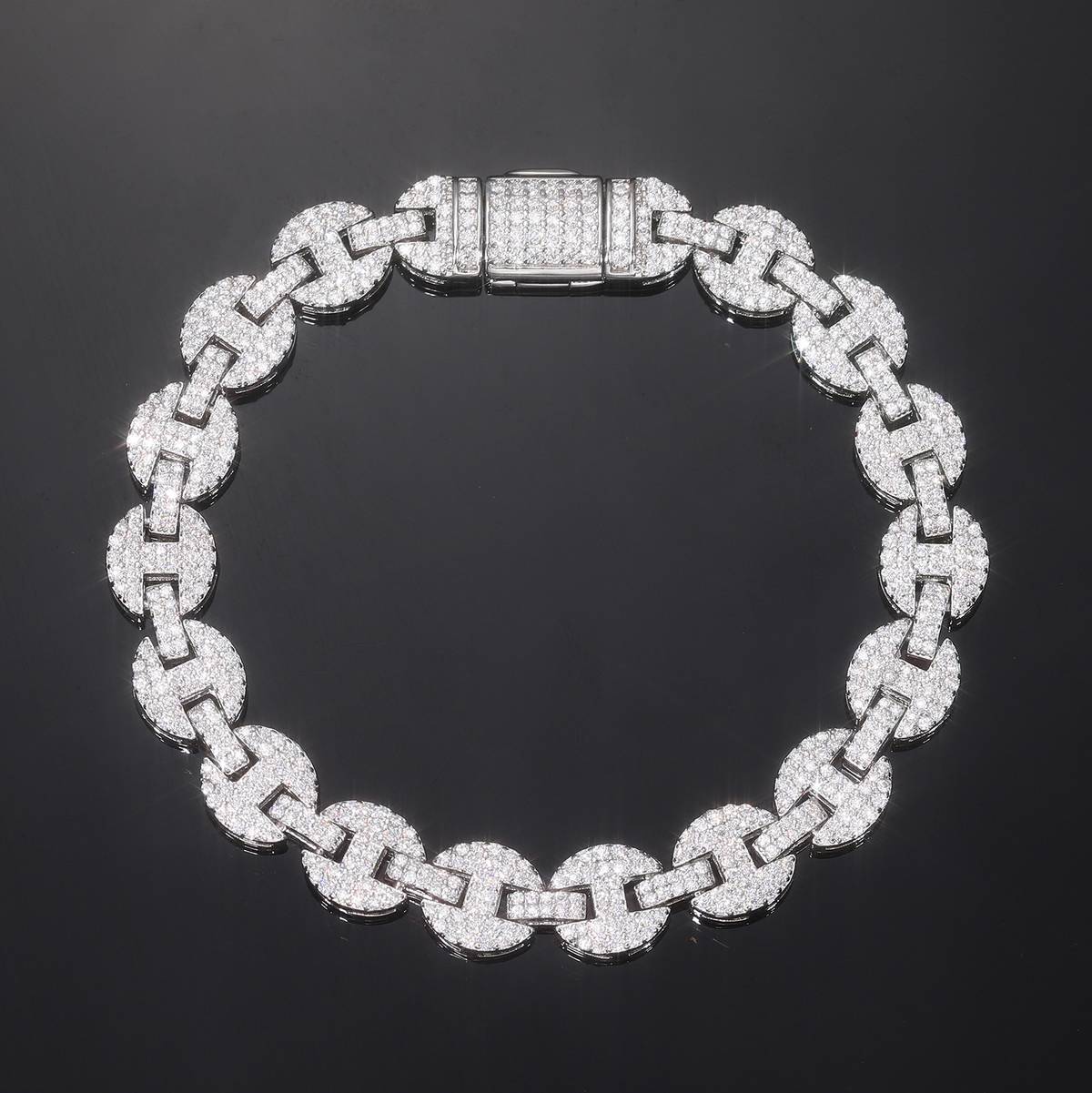 TQB0079-8mm款S925银镀18K白金满镶莫桑钻嘻哈手链3.76ct