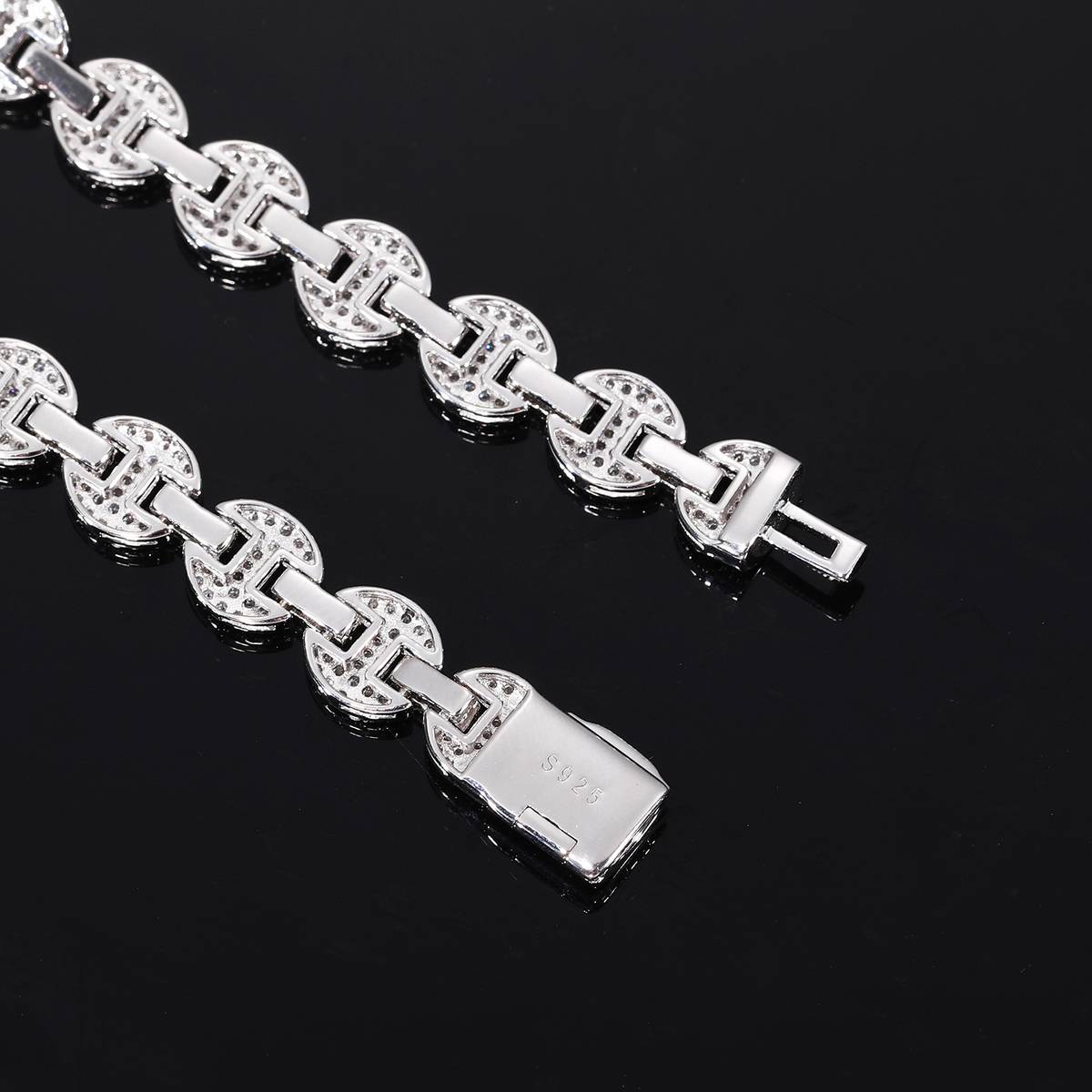 TQB0079-8mm款S925银镀18K白金满镶莫桑钻嘻哈手链3.76ct