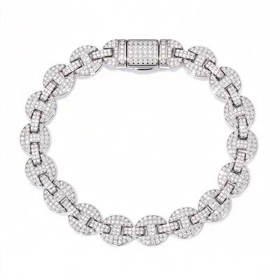 TQB0079-8mm款S925银镀18K白金满镶莫桑钻嘻哈手链3.76ct
