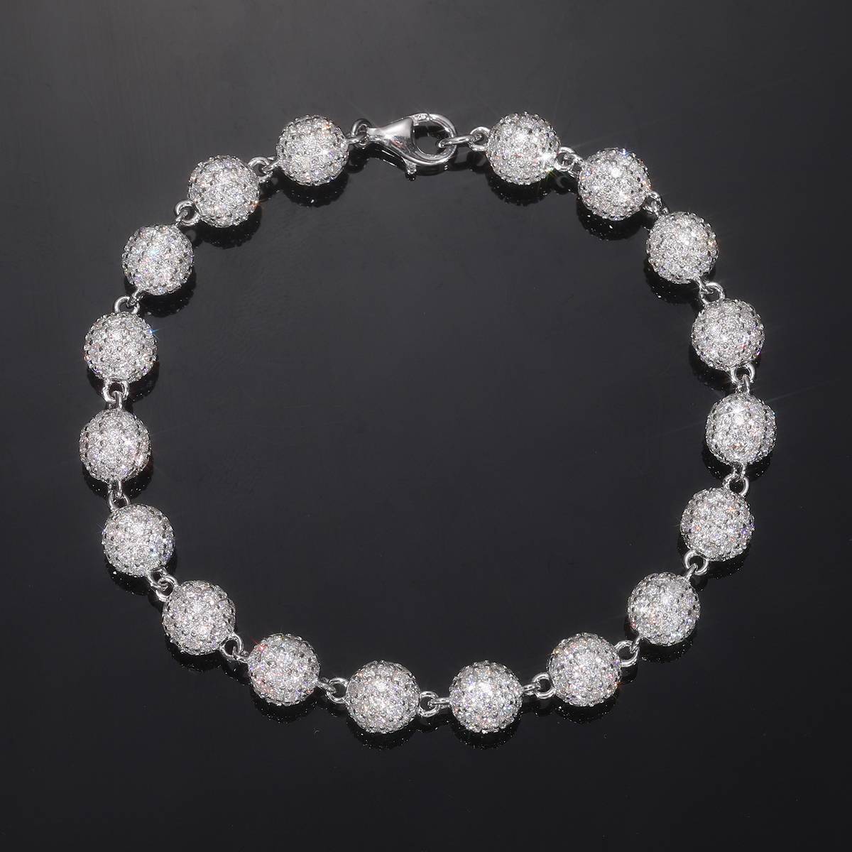 TQB0068-5mm款S925银镀18K白金满镶莫桑钻嘻哈圆球手链5.47ct