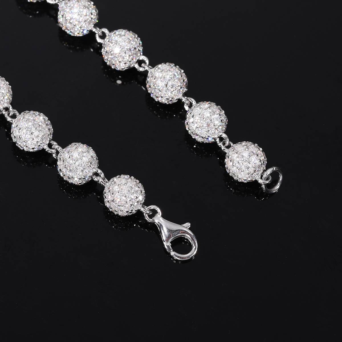 TQB0068-5mm款S925银镀18K白金满镶莫桑钻嘻哈圆球手链5.47ct