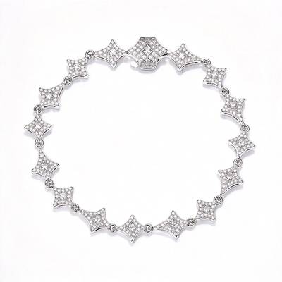 TQB0033款S925银镀18K白金满镶莫桑钻嘻哈四角星手链2.11ct