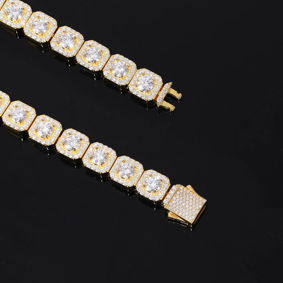 TQB0027-8MM款S925银镀18K白金满镶莫桑钻精工嘻哈网球手链13.75ct