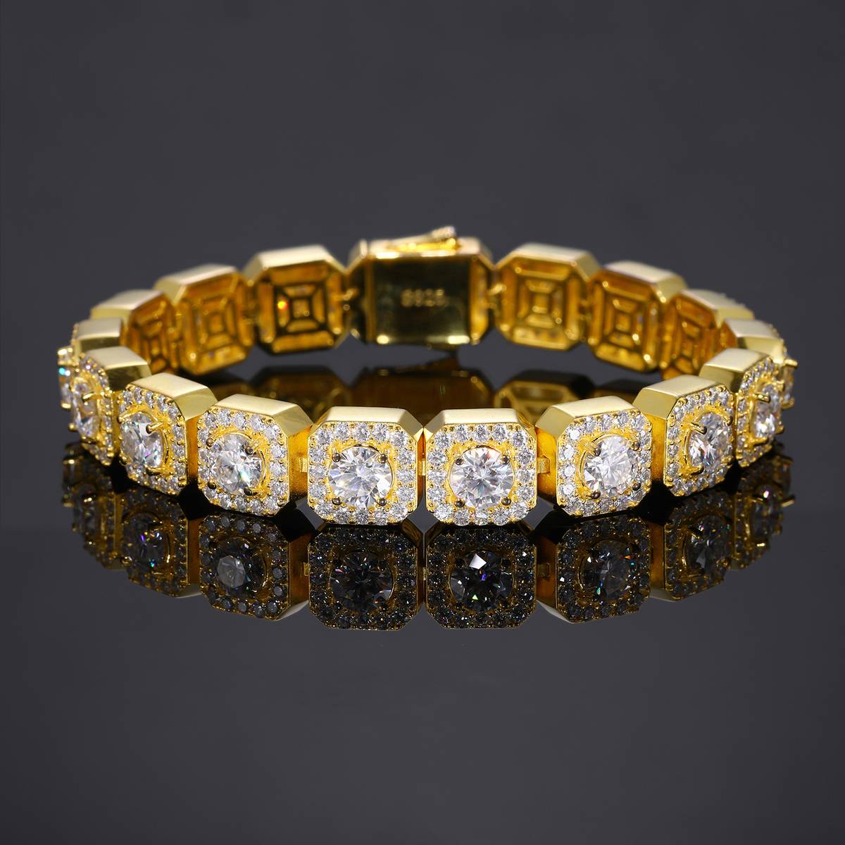 TQB0027-8MM款S925银镀18K白金满镶莫桑钻精工嘻哈网球手链13.75ct