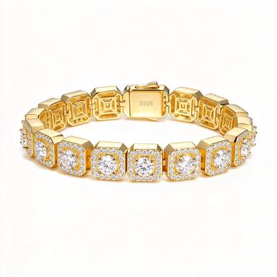 TQB0027-8MM款S925银镀18K白金满镶莫桑钻精工嘻哈网球手链13.75ct