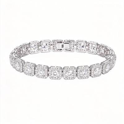 TQB0159-8mm款S925银镀18K白金莫桑钻方形嘻哈手链20.4ct