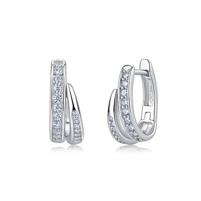 SE0822701款S925银镀18K金莫桑钻双环耳钉0.3ct