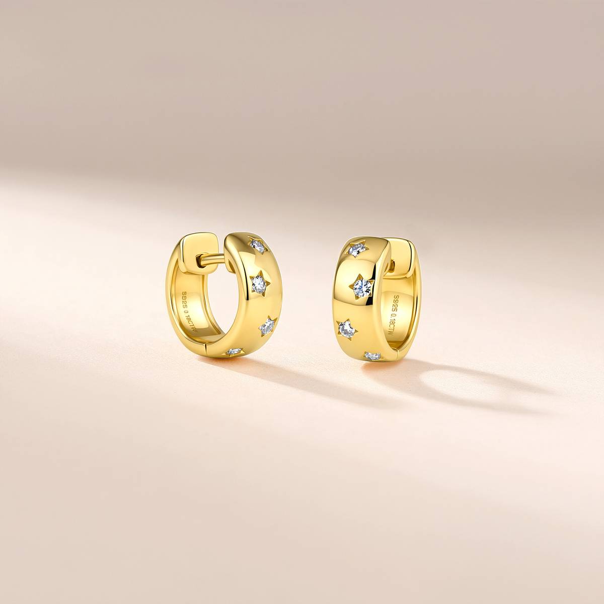 SE0809401款S925银镀18K金莫桑钻星星耳环0.18ct
