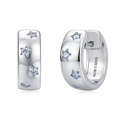 SE0809401款S925银镀18K金莫桑钻星星耳环0.18ct